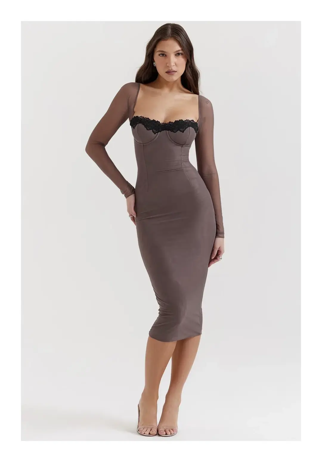 House of CB Seraphina Smoke Corset Dress Brown Size M/ AU 10 for rent on The Volte - main image