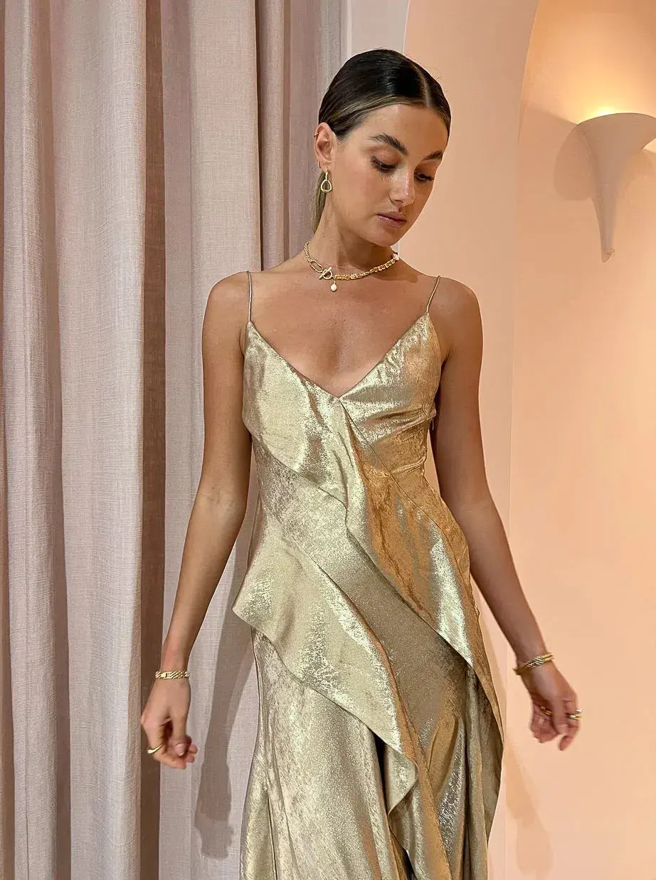 Acler Queensbridge Dress Gold Size 8 for rent on The Volte - main image