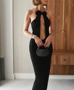 Magda Butrym Strapless Plunge Maxi Dress Black Size 6 for rent on The Volte - image 2