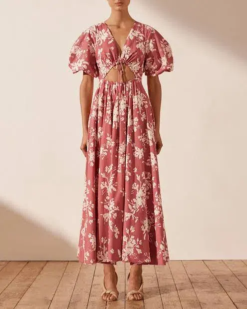 Shona Joy Cali Short Sleeve Cut Out Midi Dress Print Size 10 for rent on The Volte - main image