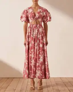 Shona Joy Cali Short Sleeve Cut Out Midi Dress Print Size 10 for rent on The Volte - image 1