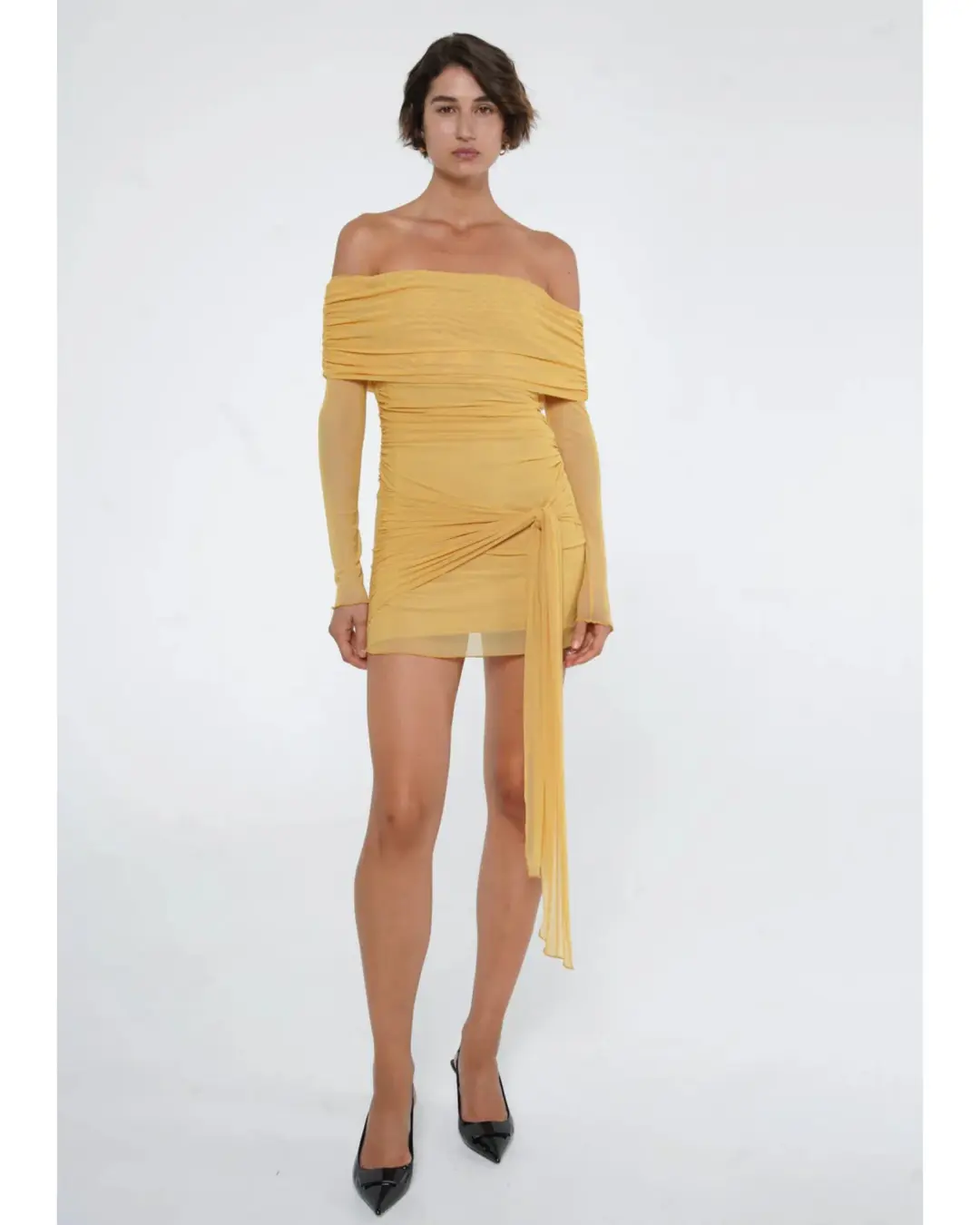 BENNI Yasmin Mini Dress Mustard Size AU 10 for rent on The Volte - main image