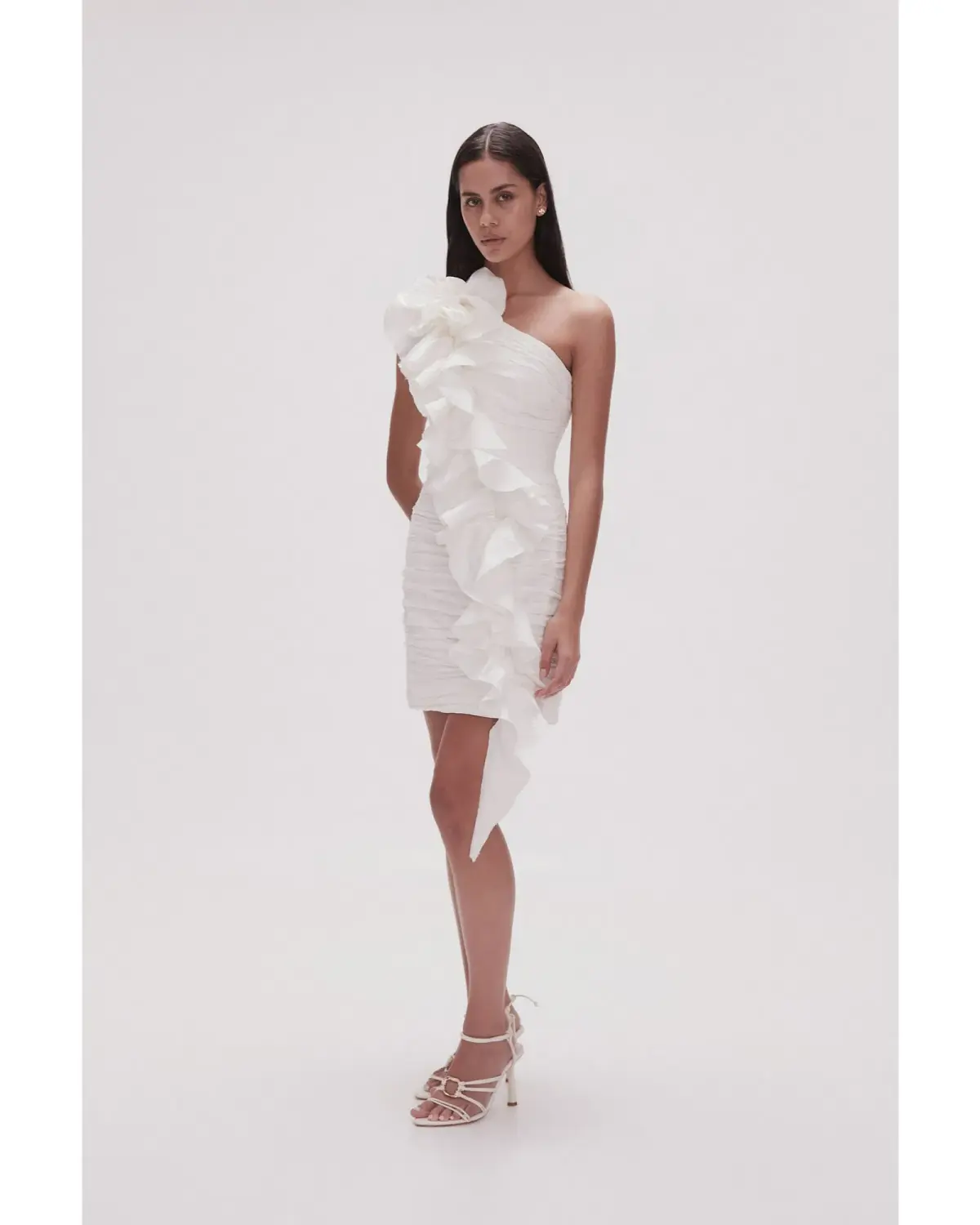 Aje Adelia Ruffle Mini Dress Ivory Size AU 12 - Image 2