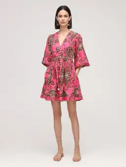 Zimmermann Lulu Plunge Printed Mini Dress in Pink Size 0P/ AU 6 for rent on The Volte - image 1