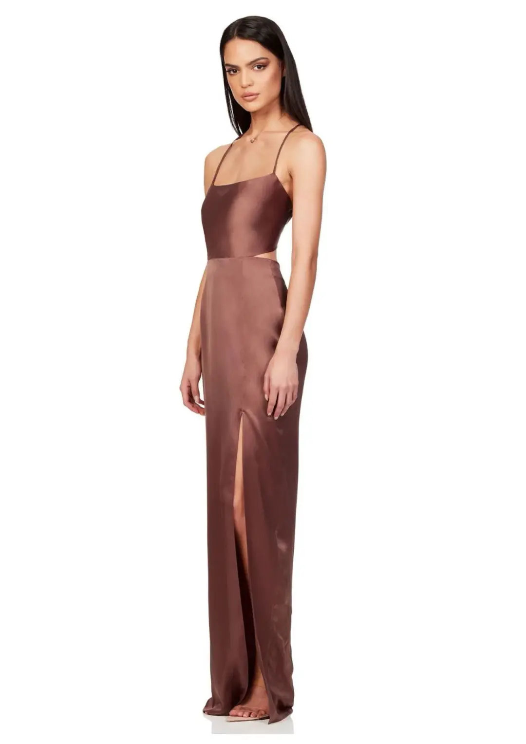 Nookie Stella Cut Out Gown in Mocha Brown Size 8 for rent on The Volte - main image