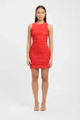 Kookai Bolt Ruched Mini Dress Mandarin Red Size 8