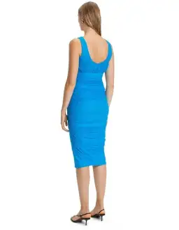 Cue Ruched Mesh Midi Dress in Blue Jewel Size 10 for rent on The Volte - image 2
