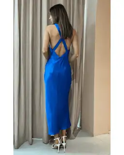 Shona Joy Oliviera Plunged Cross Back Midi Dress Blue Size AU 8 for rent on The Volte - image 3