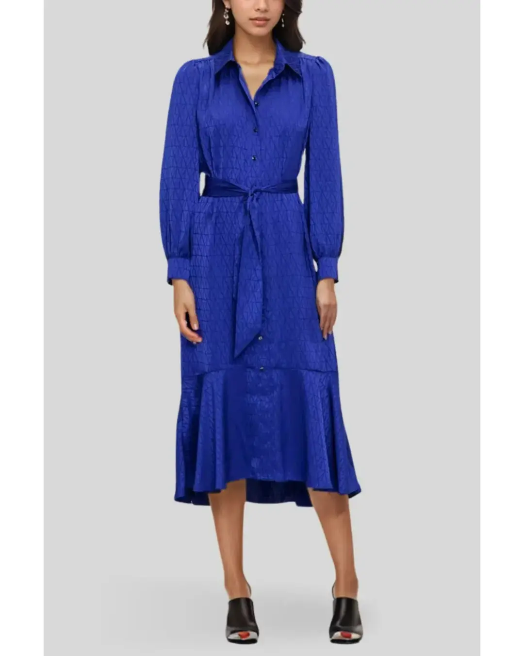 Veronika Maine Monogram Jacquard Midi Dress in Blue Jewel Size AU 10 for rent on The Volte - main image