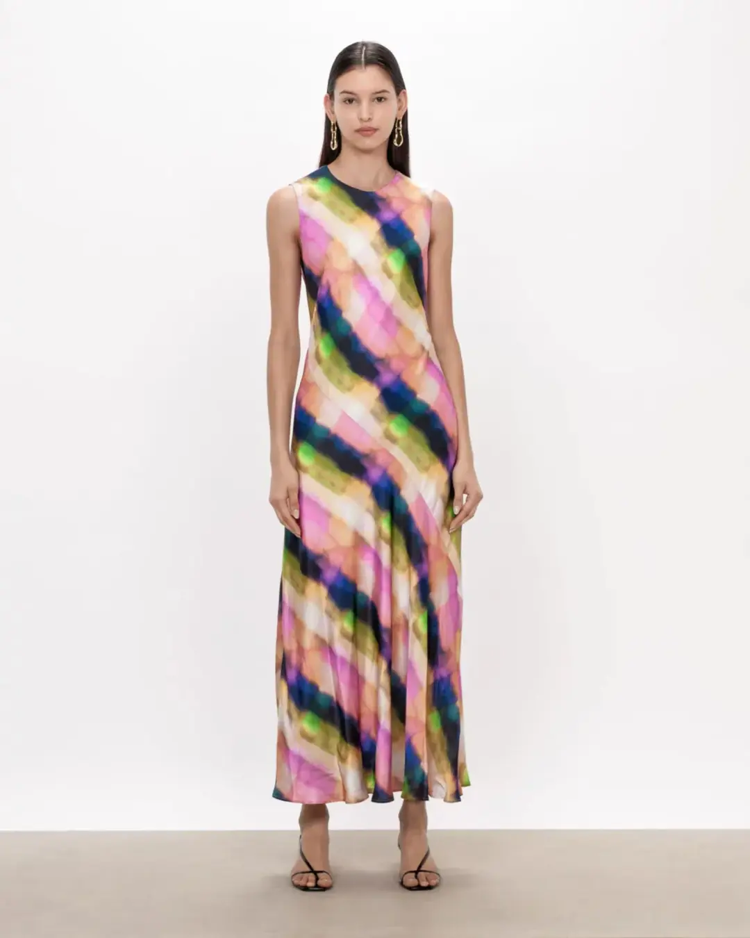 Veronika Maine Murano Check Satin Midi Dress Multi Size AU 10 for rent on The Volte - main image