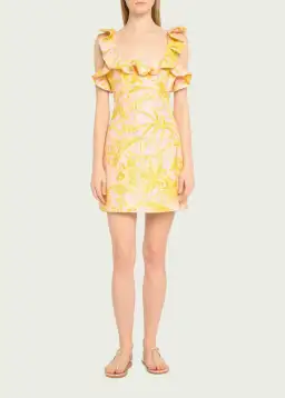 Zimmermann Golden Ruffle Mini Dress in Pink/Gold Floral Size 0 / AU 8 for rent on The Volte - image 1