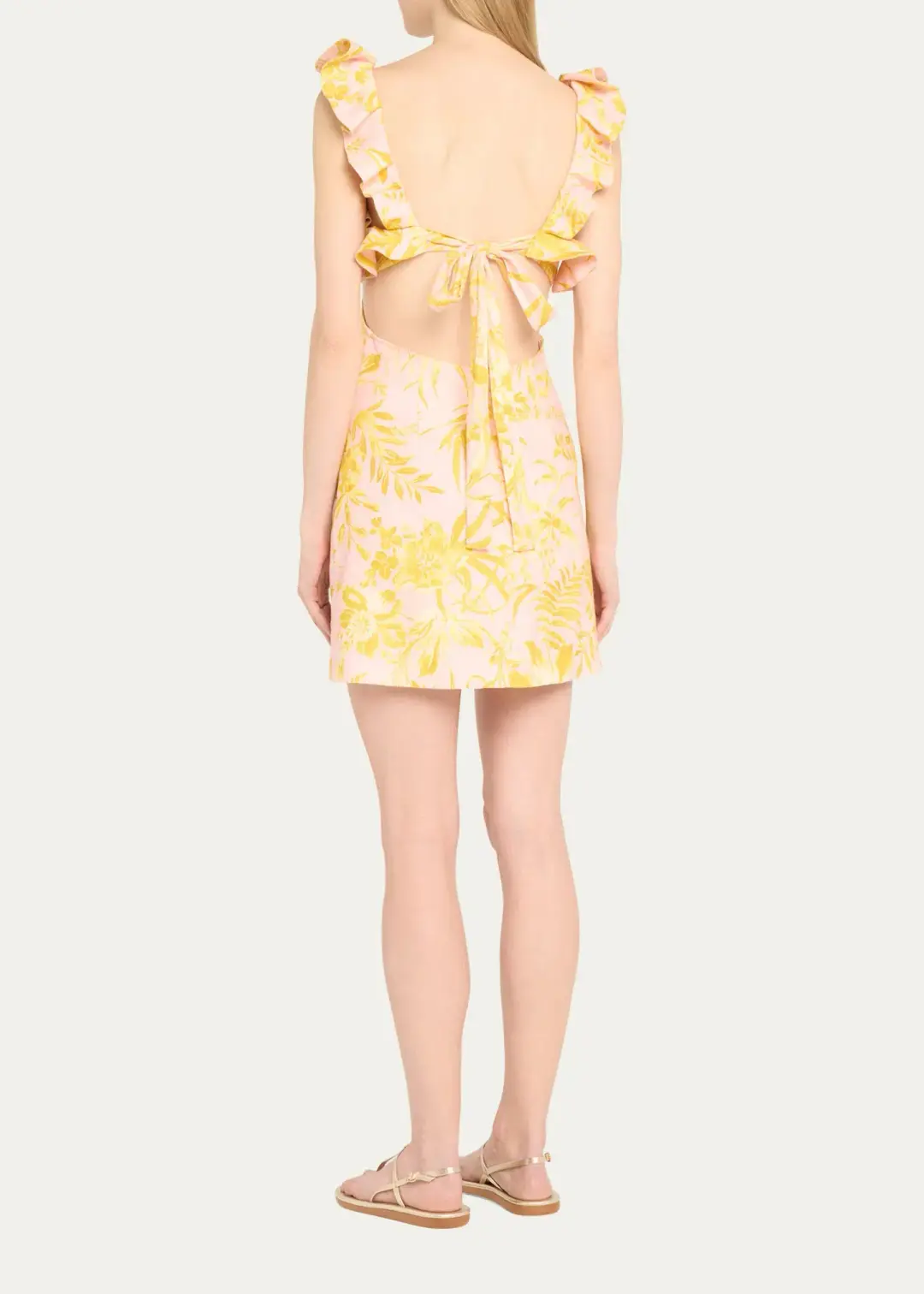 Zimmermann Golden Ruffle Mini Dress in Pink/Gold Floral Size 0 / AU 8 for rent on The Volte - main image