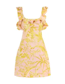 Zimmermann Golden Ruffle Mini Dress in Pink/Gold Floral Size 0 / AU 8 for rent on The Volte - image 3
