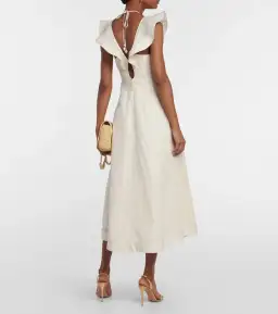 Zimmermann Halcyon Cutout Ruffled Shell Embellished Linen Midi Dress Cream Size 4/AU 16 for rent on The Volte - image 2