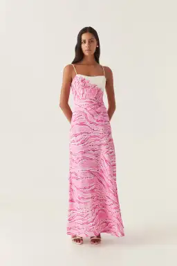 Aje Clarice Draped Linen-blend Maxi Dress Pink Size 6 for rent on The Volte - image 1