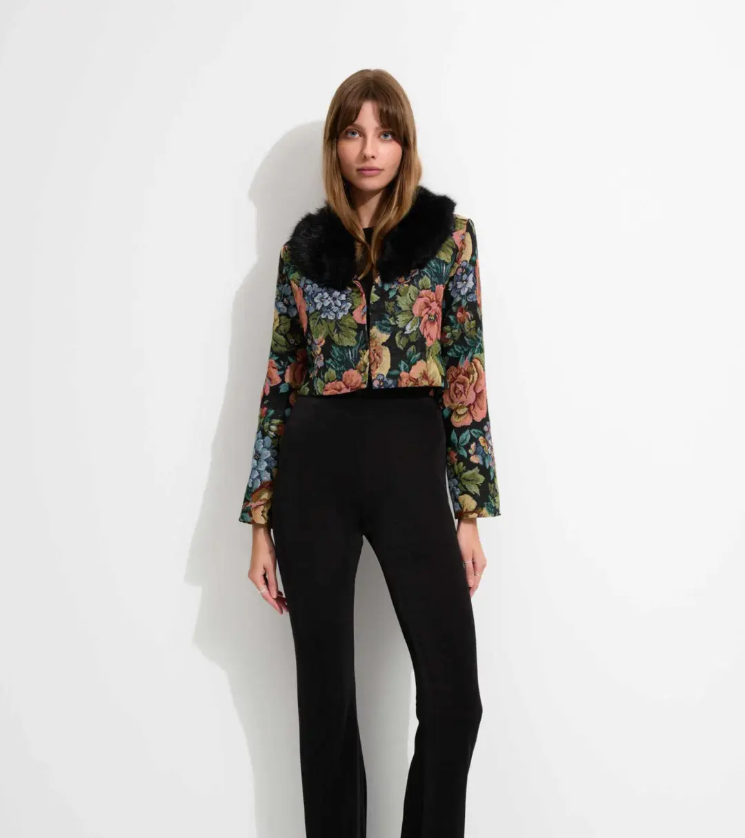 Unreal Fur Monach Cropped Jacket Tapestry Size L/Au 12 for rent on The Volte - main image