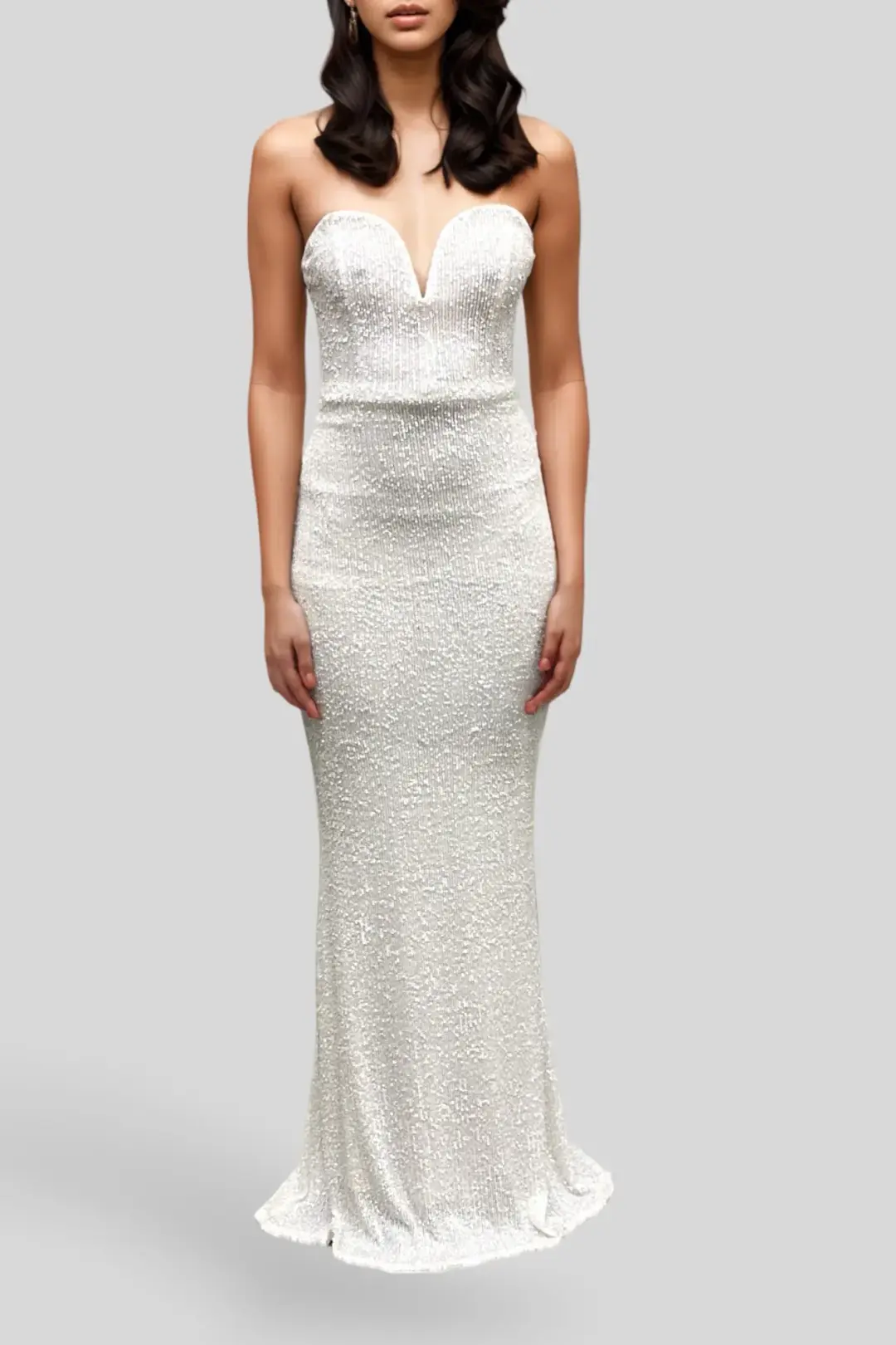 Nookie Sweetheart Sequin White Gown Size 8 for rent on The Volte - main image