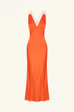 Shona Joy Mia Contrast Plunged Double Strap Midi Dress In Hibiscus Size 6