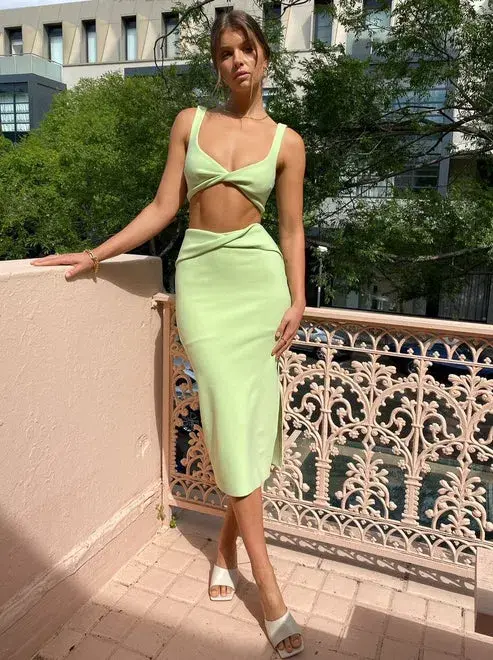 Bec & Bridge Clover Top & Midi Skirt Set Apple Green Size 8 for rent on The Volte - main image