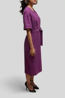 Veronika Maine Crinkle Cotton Belted Midi Dress in Plum Size 10 for rent on The Volte - image 2