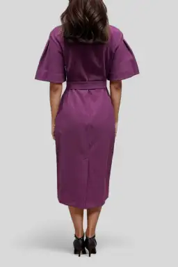 Veronika Maine Crinkle Cotton Belted Midi Dress in Plum Size 10 for rent on The Volte - image 3