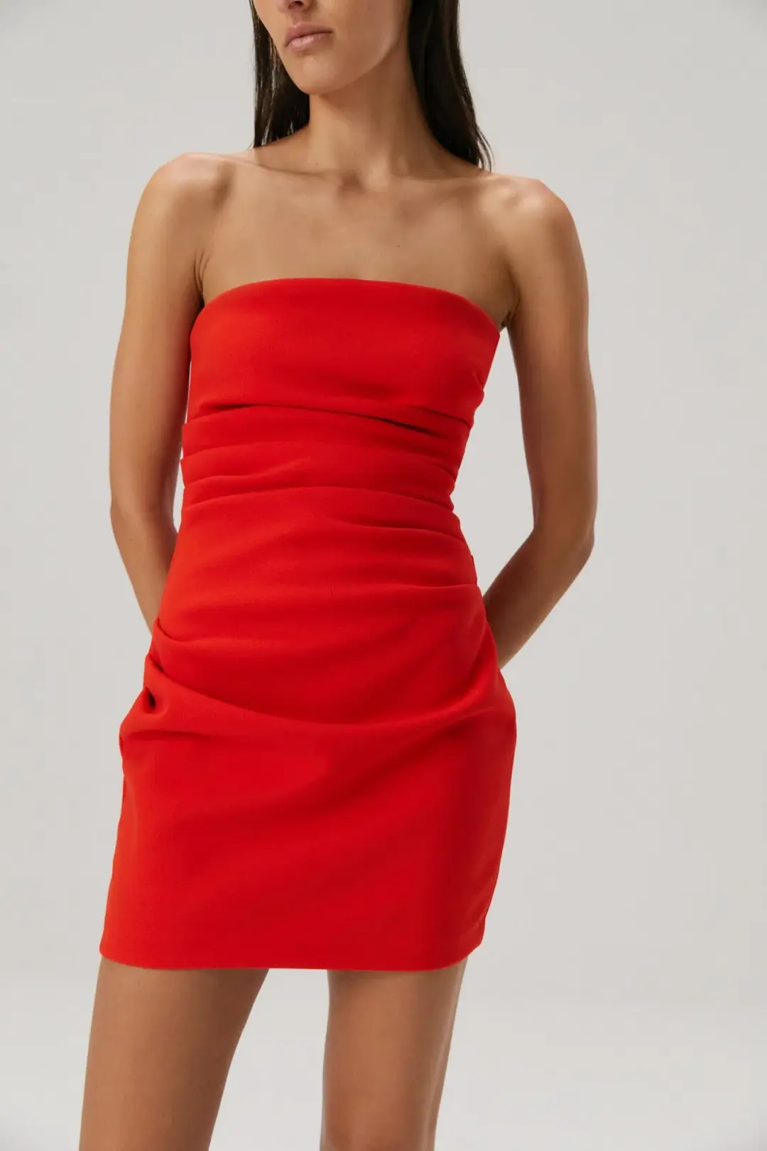 MISHA Alston Crepe Mini Dress Flame Red Size 8/S for rent on The Volte - main image