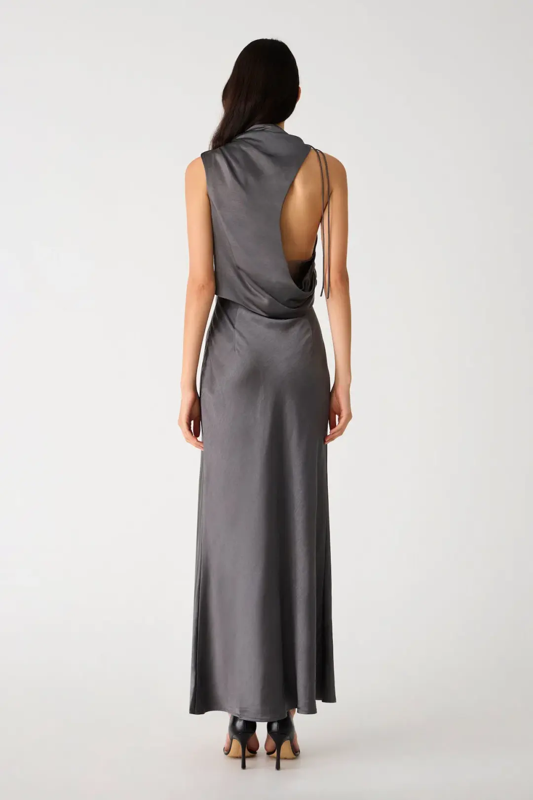 Misha Santana Gloss Satin Maxi Dress in Pewter Size XS / AU 6 for rent on The Volte - main image