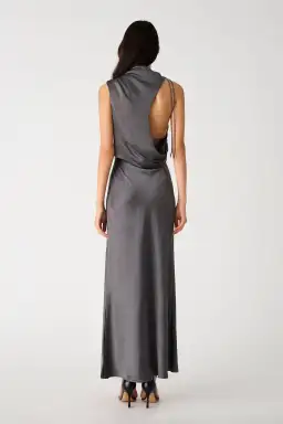Misha Santana Gloss Satin Maxi Dress in Pewter Size XS / AU 6 for rent on The Volte - image 3