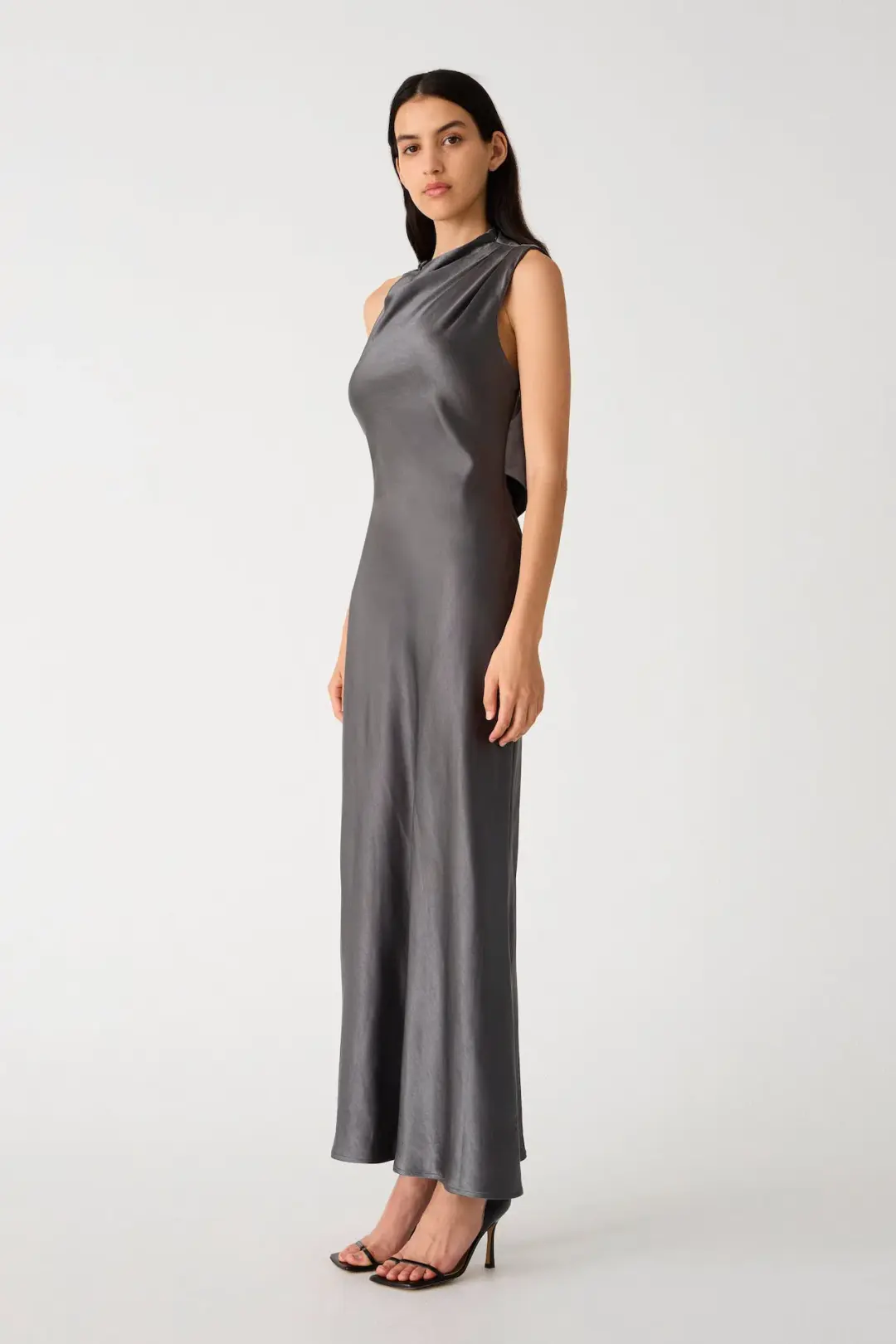 Misha Santana Gloss Satin Maxi Dress in Pewter Size XS / AU 6 for rent on The Volte - main image