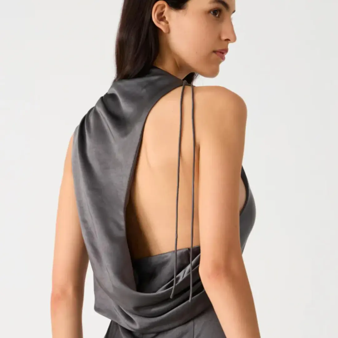 Misha Santana Gloss Satin Maxi Dress in Pewter Size XS / AU 6 for rent on The Volte - main image