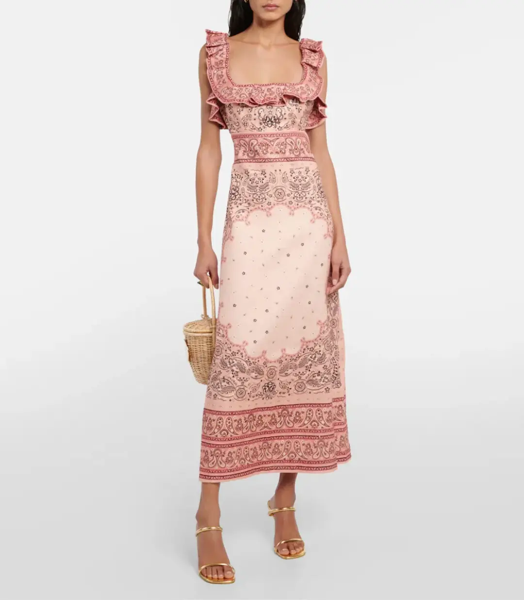 Zimmermann The Matchmaker Frilled Midi Dress in Pink Bandana Size 2 / AU 10 for rent on The Volte - main image