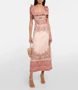 Zimmermann The Matchmaker Frilled Midi Dress in Pink Bandana Size 2 / AU 10 for rent on The Volte - image 1