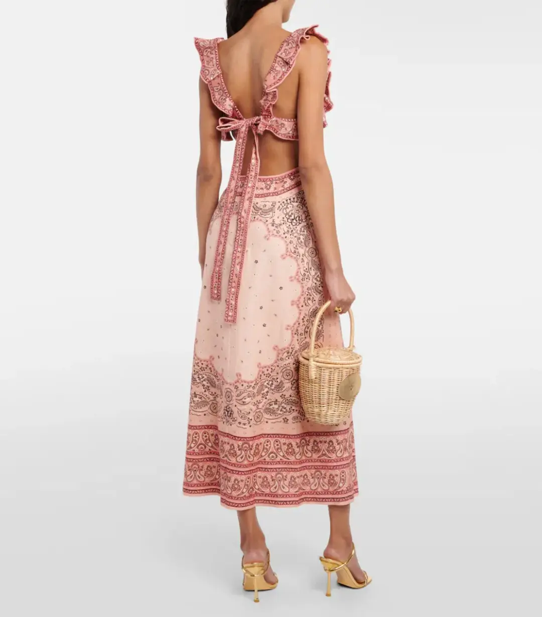 Zimmermann The Matchmaker Frilled Midi Dress in Pink Bandana Size 2 / AU 10 for rent on The Volte - main image