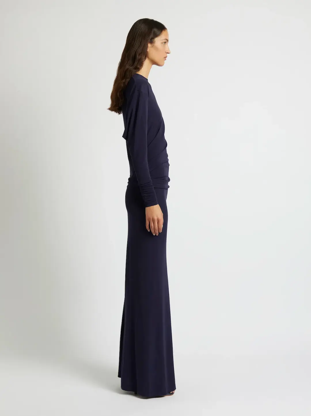 Christopher Esber Side Cowl Long Sleeve Dress Navy Size 8 for rent on The Volte - main image