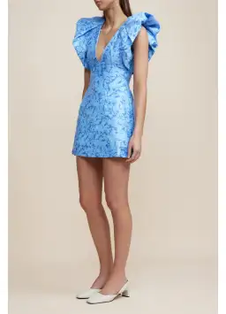Acler Denare Mini Dress Blue Iris Print Size 8 for rent on The Volte - image 1