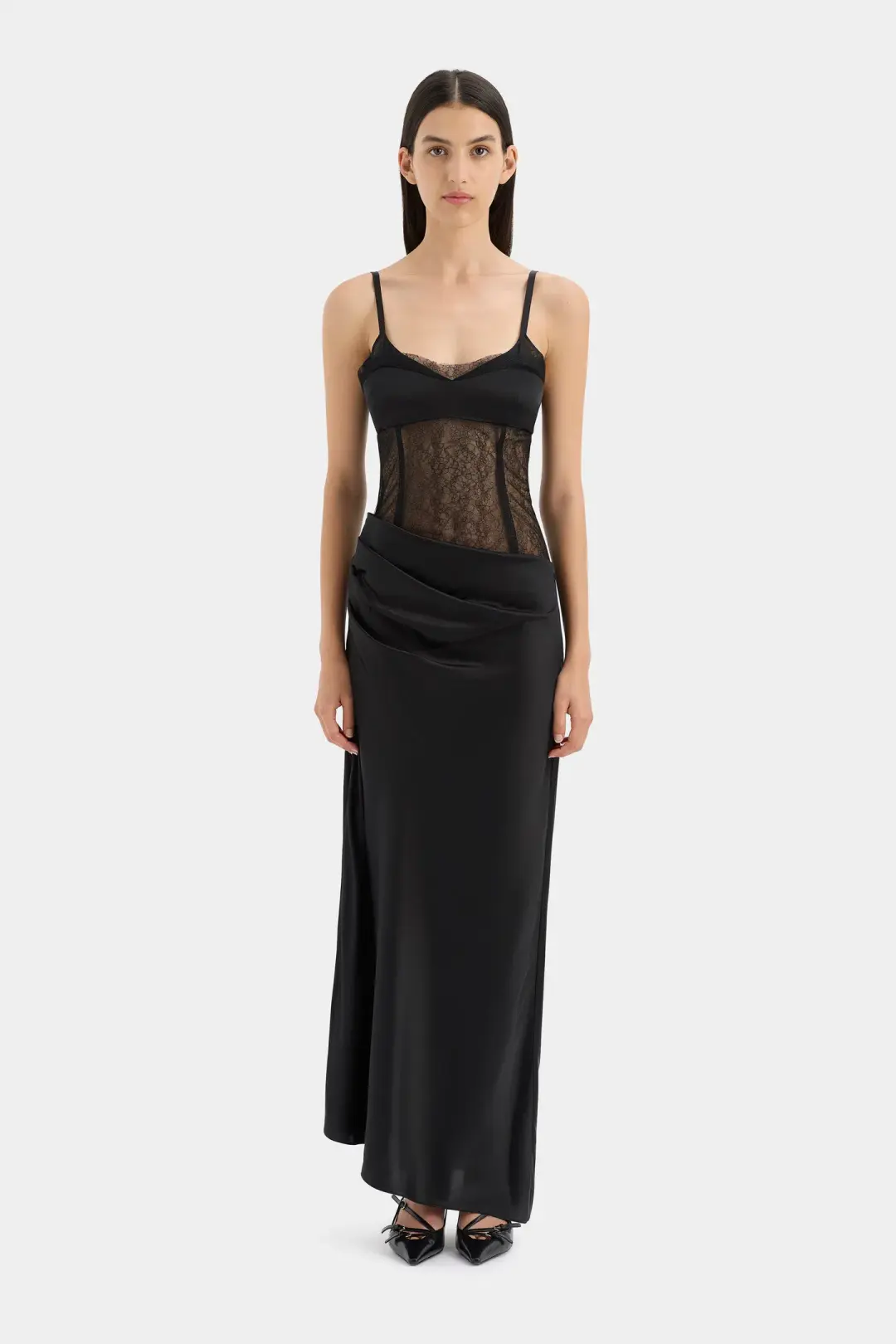 Sir the Label Dunya Draped Gown Black Size 2 / AU 10 for rent on The Volte - main image