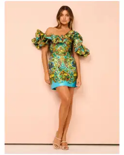 Alemais Sofie Off Shoulder Mini Dress Multi Floral Size AU 10