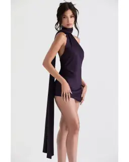 House Of CB Aida Asymmetric Wrap Neck Dress Night Shade Size S / AU 8 for rent on The Volte - image 2