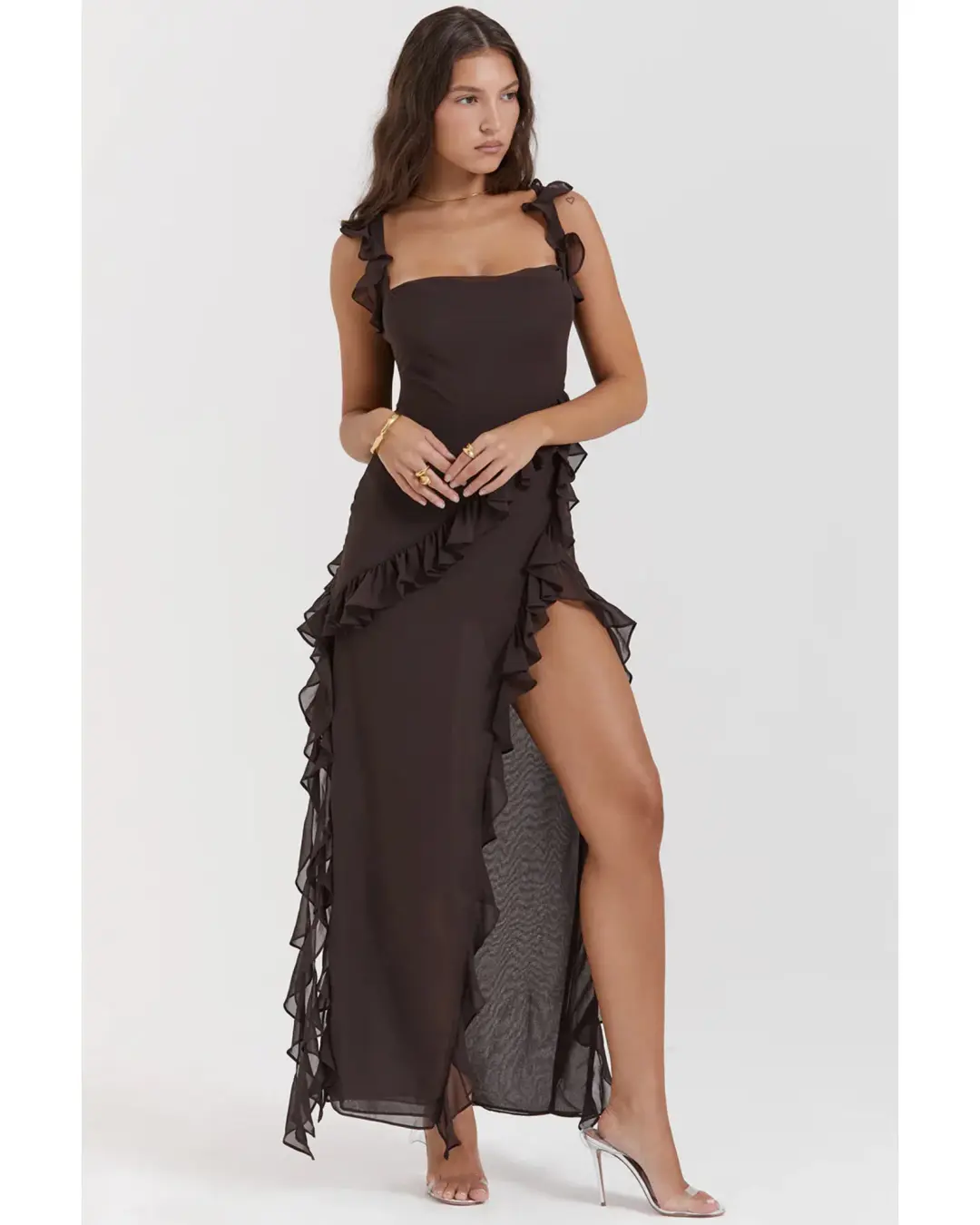 House of CB Ariela Maxi Dress in Espresso Size AU 6 for rent on The Volte - main image