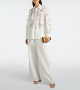 Zimmermann Halliday Lace Flower Shirt Size 0P and Pant Size 0 Set Ivory