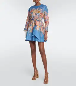 Zimmermann August Belted Long Sleeve Mini Dress Dusty Blue Floral Size 4 / AU 16 for rent on The Volte - image 1