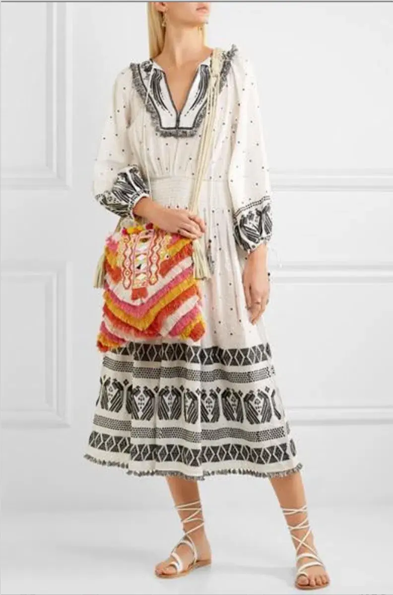Zimmermann Divinity Midi Embroidered Linen Dress White/Black Size 0 / 8 AU for rent on The Volte - main image