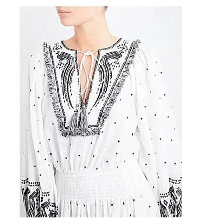 Zimmermann Divinity Midi Embroidered Linen Dress White/Black Size 0 / 8 AU for rent on The Volte - main image