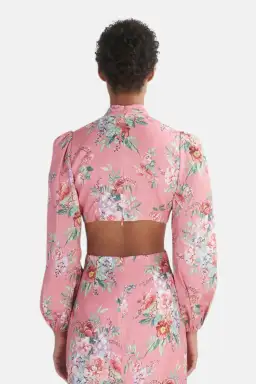 Zimmermann Bellitude Cutout Bow Front Floral Linen Mini Dress Pink Size 0 / 8 AU for rent on The Volte - image 7