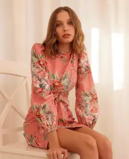 Zimmermann Bellitude Cutout Bow Front Floral Linen Mini Dress Pink Size 0 / 8 AU for rent on The Volte - image 8