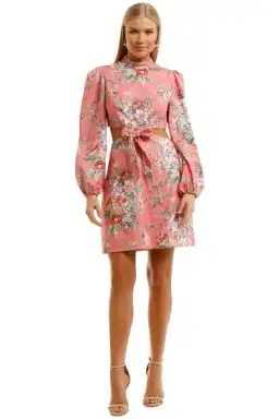 Zimmermann Bellitude Cutout Bow Front Floral Linen Mini Dress Pink Size 0 / 8 AU for rent on The Volte - image 9