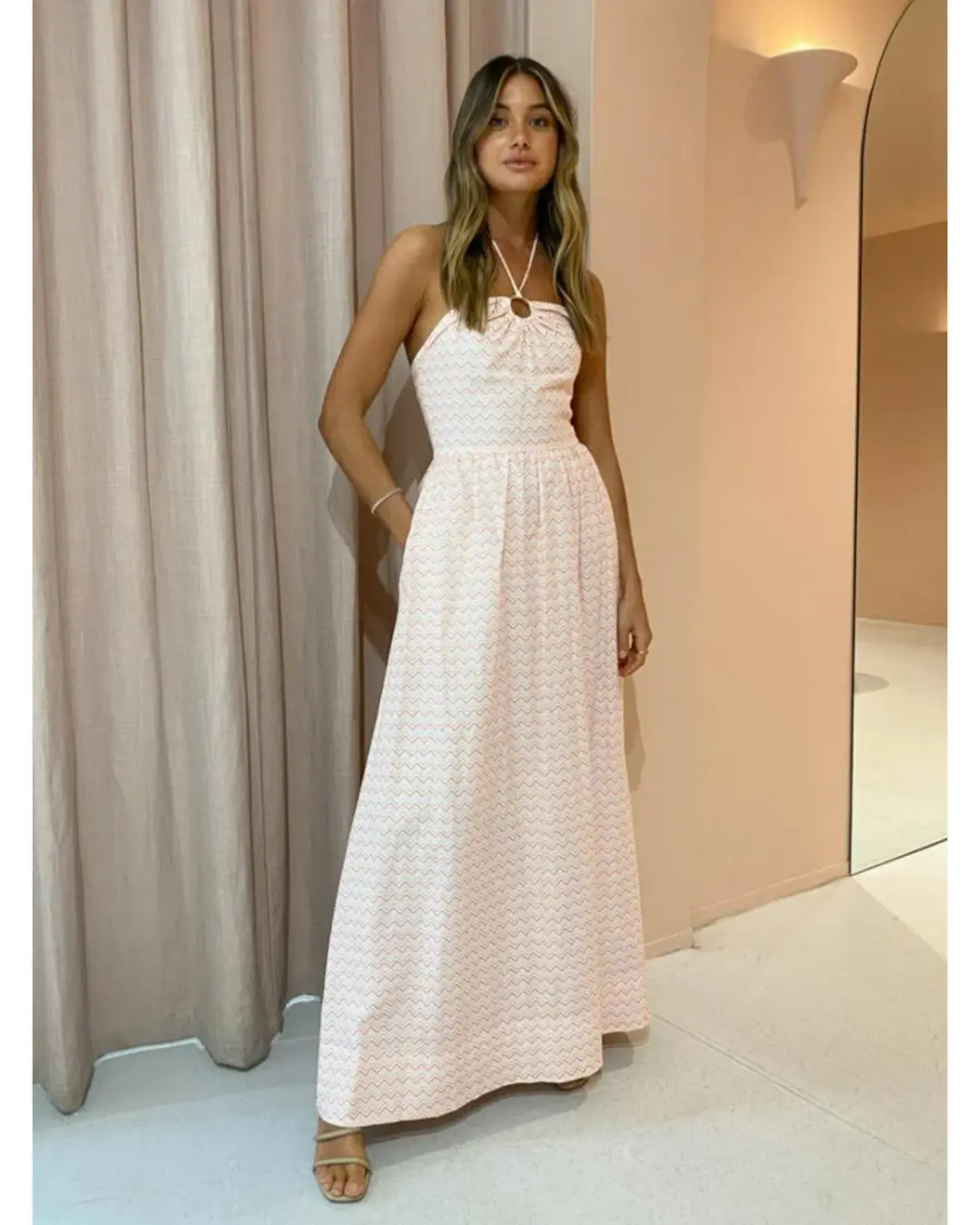 By Nicola Canary Maxi Dress Melon Chevron Size AU 14 for rent on The Volte - main image