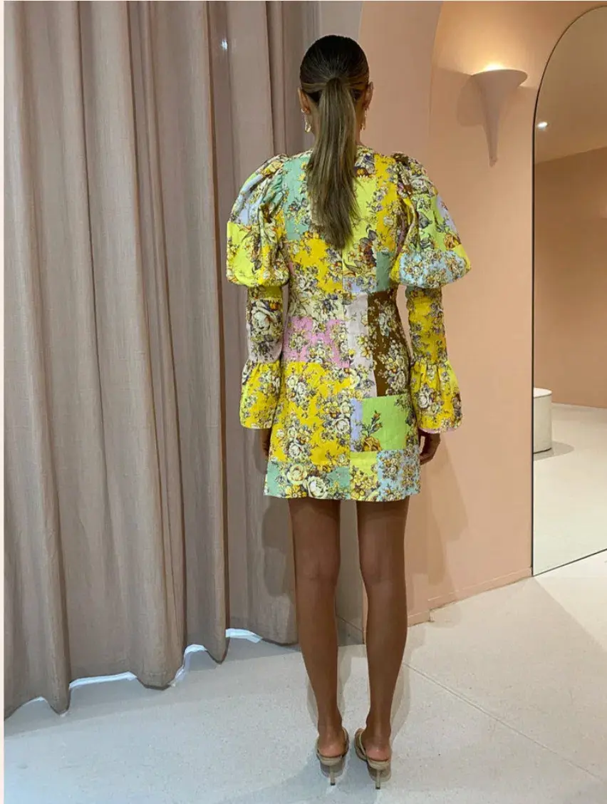 Alemais Matilde Puff Sleeve Mini Dress in Multi Size 10 for rent on The Volte - main image