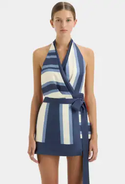 Sir The Label Dazed Wrap Halter Mini Dress Blue Studio Print Size 1 / AU 8 for rent on The Volte - image 2