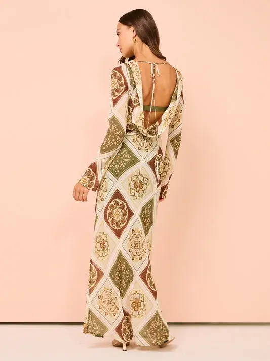 Hansen & Gretel Sundra Slip Dress in Evergreen Tile Size XL / AU 12 for rent on The Volte - main image